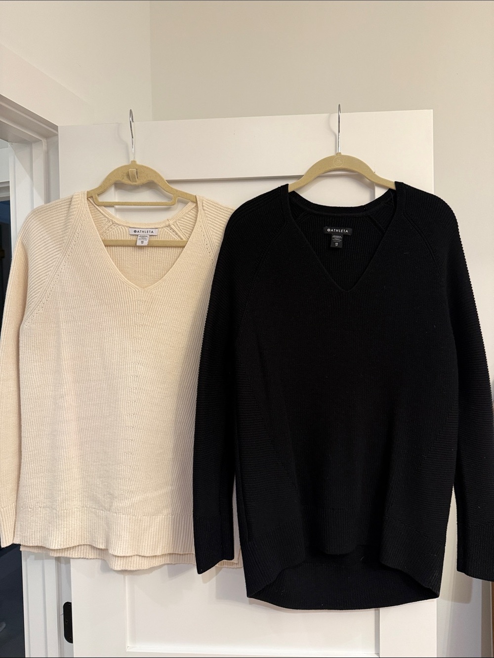 Athleta Women's V-Neck Sweater Duo — Black & Cream